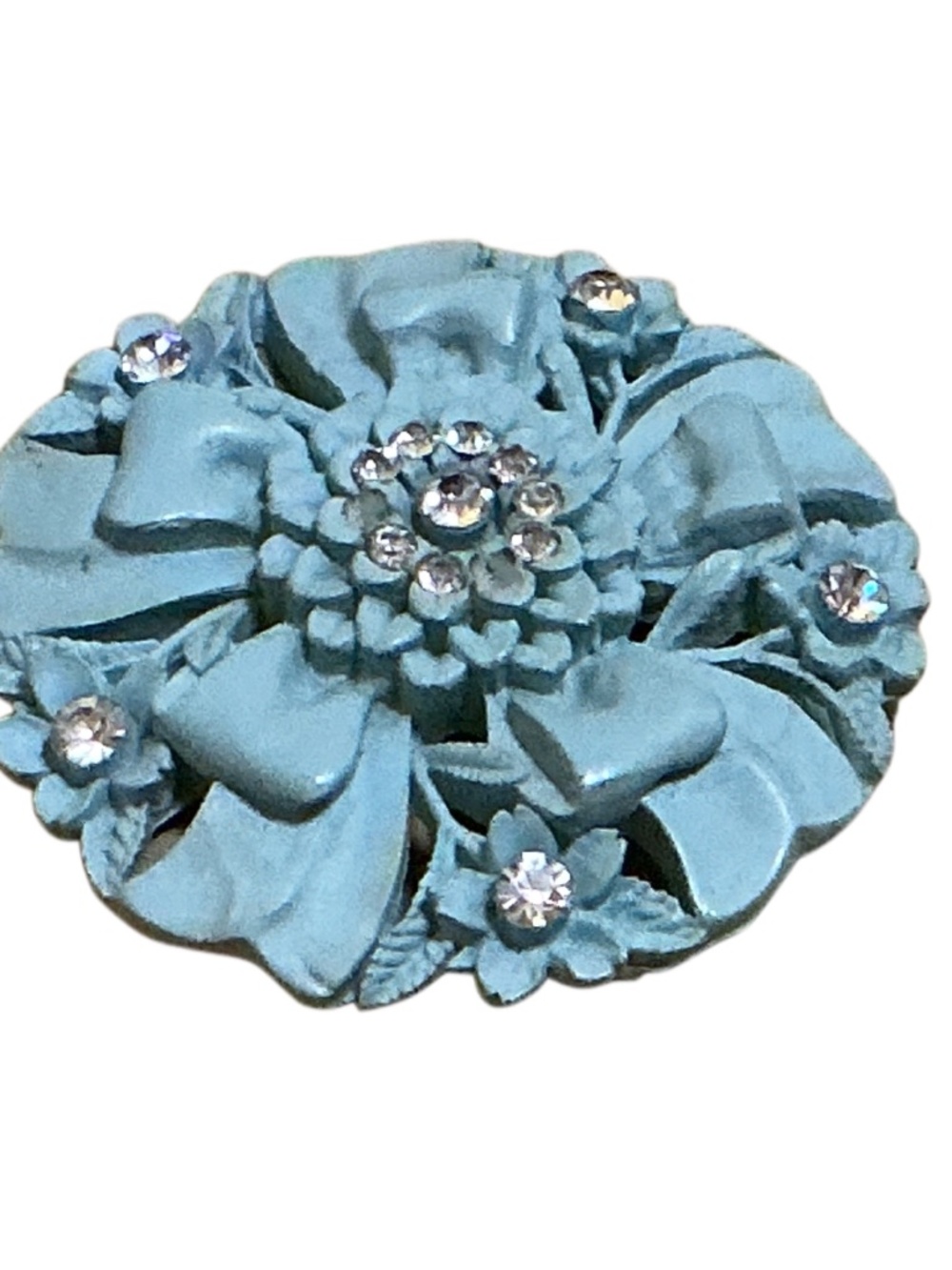 Vintage Featherweights 2.5" Turquoise Floral Rhinestone Clip-On Earrings - Picture 7 of 14